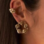 BRINCO FOLHAS FRONTAL - BANHO OURO AMARELO - Imagem 2