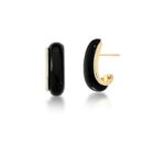 MEIA ARGOLA ESMALTE PRETO - BANHO EM OURO AMARELO