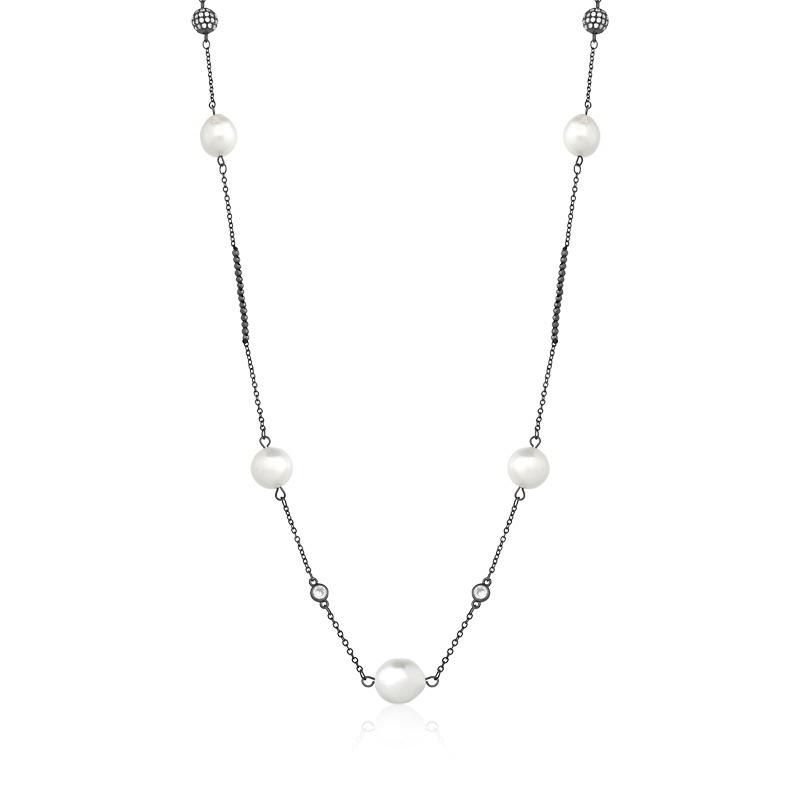 15353974694-4167.jpeg CORRENTE 90CM PEROLAS BAROCAS - RODIO NEGRO - Imagem 1