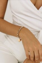 PULSEIRA ELOS PORTUGUESES COM CORAÇÃO - BANHO EM OURO AMARELO - Imagem 2