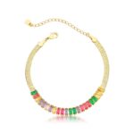 PULSEIRA MALHA FITA COM PEDRAS COLORS - BANHO OURO AMARELO