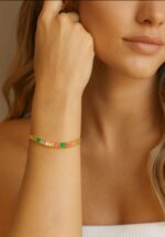 PULSEIRA MALHA FITA COM PEDRAS COLORS - BANHO OURO AMARELO - Imagem 2