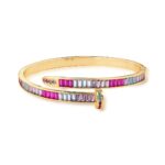 BRACELETE PREGO COM PEDRAS COLORS - BANHO DE OURO AMARELO