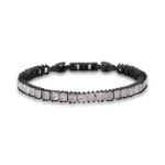 BRACELETE RIVIERA COM PEDRAS BRANCO FOSCO - RODIO NEGRO