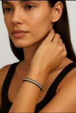 BRACELETE RIVIERA COM PEDRAS BRANCO FOSCO - RODIO NEGRO - Imagem 2
