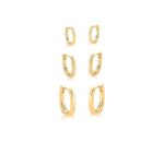 TRIO DE ARGOLAS LEVEMENTE RETANGULARES - BANHO EM OURO AMARELO