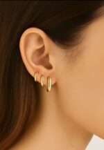 TRIO DE ARGOLAS LEVEMENTE RETANGULARES - BANHO EM OURO AMARELO - Imagem 2