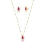 CONJUNTO GOTA IMPERATRIZ NA COR TURMALINA ROSA - BANHO EM OURO AMARELO