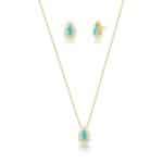 CONJUNTO GOTA IMPERATRIZ NA COR VERDE TURMALINA PARAIBA - BANHO EM OURO AMARELO