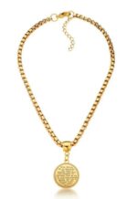 COLAR MALHA PIPOCA COM PINGENTE ORAÇÃO DE SALVE RAINHA - BANHO EM OURO AMARELO