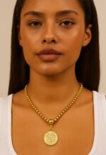 COLAR MALHA PIPOCA COM PINGENTE ORAÇÃO DE SALVE RAINHA - BANHO EM OURO AMARELO - Imagem 4