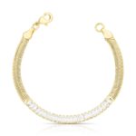 PULSEIRA MALHA MOLA LUXO COM BAGUETES DE ZIRCONIAS - BANHO EM OURO AMARELO