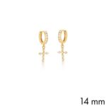 ARGOLA COM PINGENTE CRUZ E ZIRCONIAS - BANHO EM OURO AMARELO